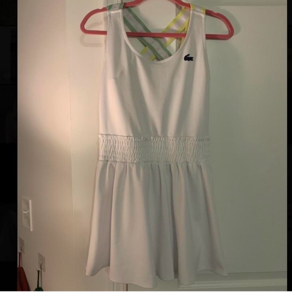 Lacoste Ivory Sleeveless Dress with Gathered Waist